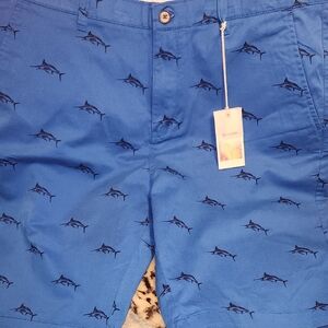 Blue Swordfish Print Men's Chino Dress Shorts Size 38 Hudson And Barrow